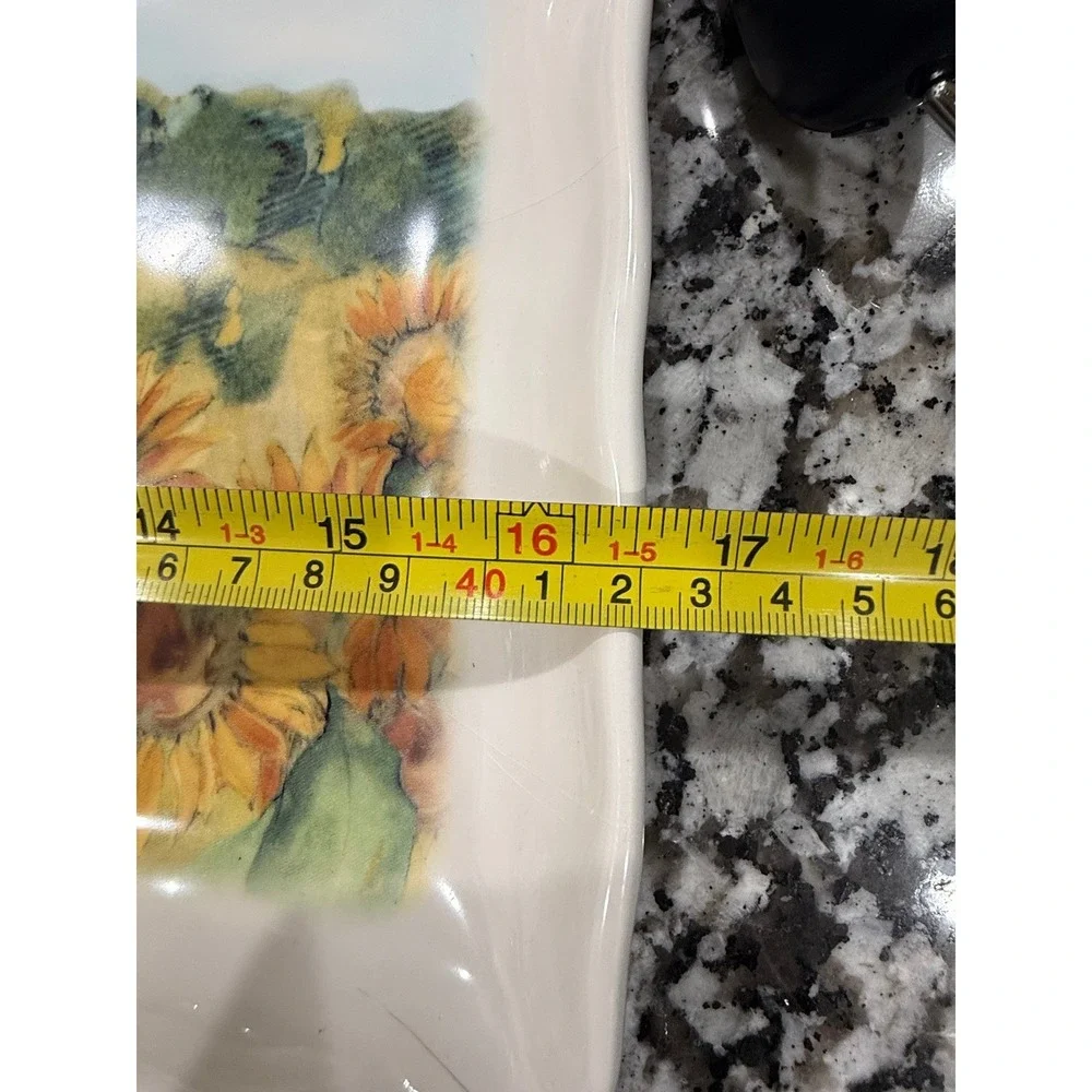 Hand Decorated Italian Rectangular Platter Rooster Sunflower Tuscan Pottery Tray
